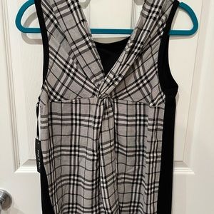 Doe and Rae Black Tank Top Gray/white/black Plaid Open Back. Sz Small SO CUTE.